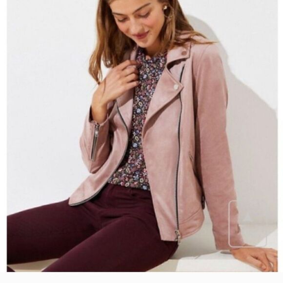 LOFT Jackets & Blazers - ANN Taylor Loft Faux Suede Moto Jacket Dusty Pink 14 Plus NWT